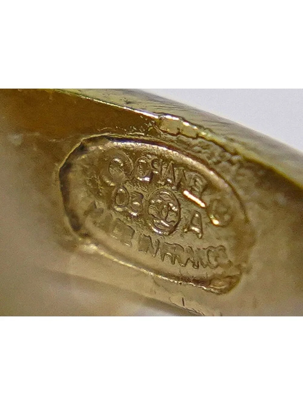 Chanel CC Logo Faux Pearl Ribbon Ring Gold Plated White